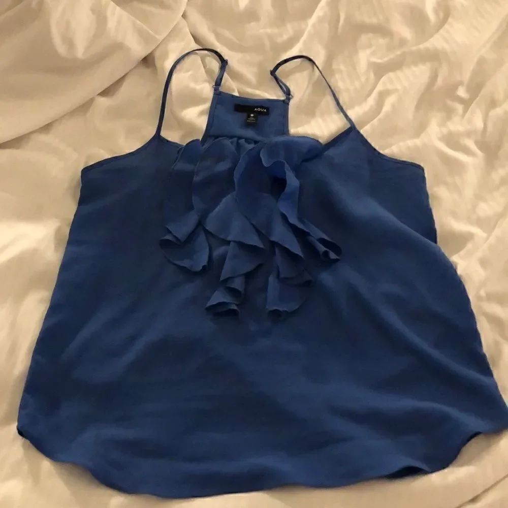 AQUA for bloomingdale's blue ruffle racerback tank size M